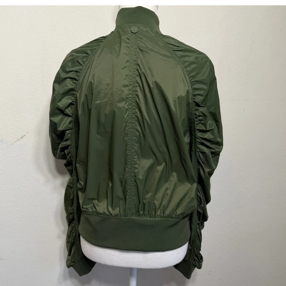 Hunter for Target Olive Green Ruched Sleeve Bomber Jacket Orange Zip Small
